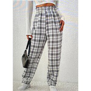 SHEIN High Waist Plaid Textured Pull On Pants S